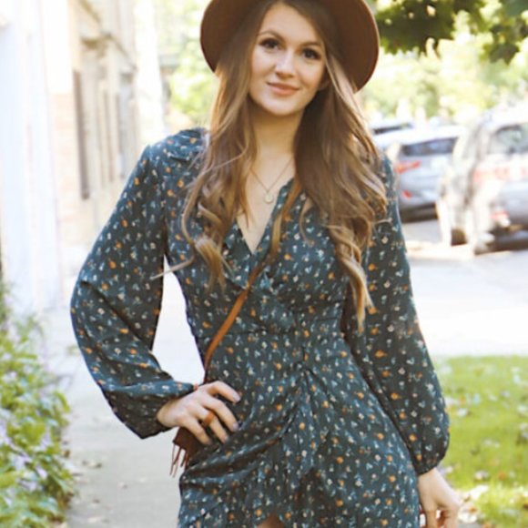 Floral Wrap Mini Babydoll Dress - Picture 2 of 16